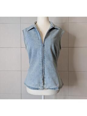 Vintage y2k minimal denim zip front sleeveless vest top